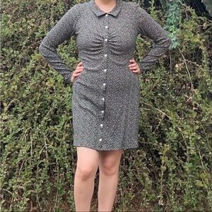 Elegant Black and White floral Button-Up Dress